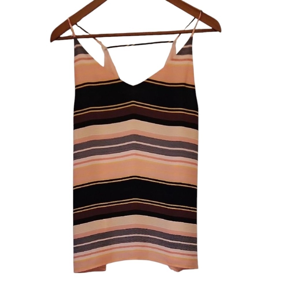 LOFT Striped V Neck Cami Tank Top Peach Black Gray White Yellow Size S